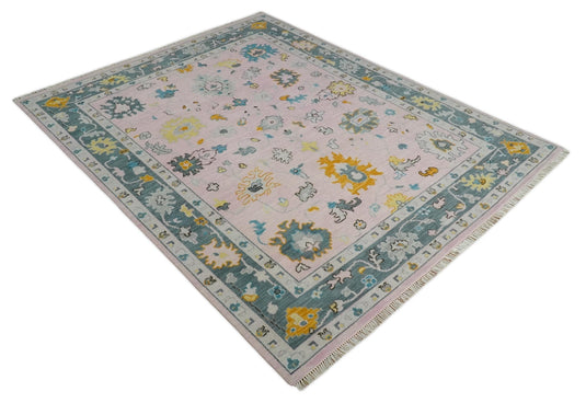 Custom Made Hand Knotted Oriental Oushak Pink And Gray Wool Area Rug