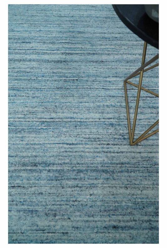 Modern Solid Blue, Gray And Silver Handloom 8x10 ft Bedroom, Living Room Rug Wool Area Rug