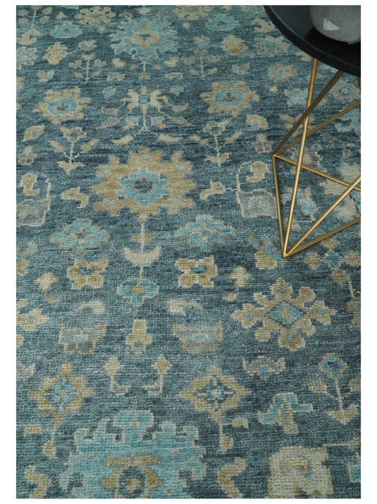 Oriental Oushak Ivory, Blue And Beige Hand Knotted Bedroom, Living Room Rug Wool Area Rug