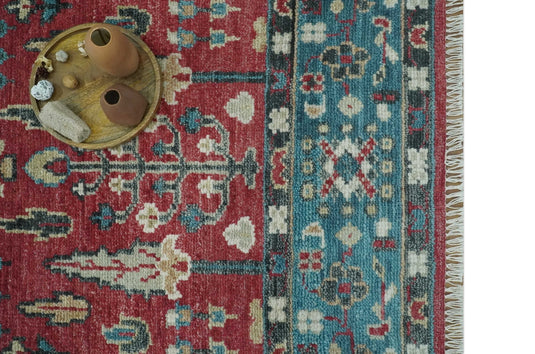 Blue And Maroon Tree of Life Hand Knotted Traditional 8x10 ft Bedroom, Living Room Rug Wool Area Rug