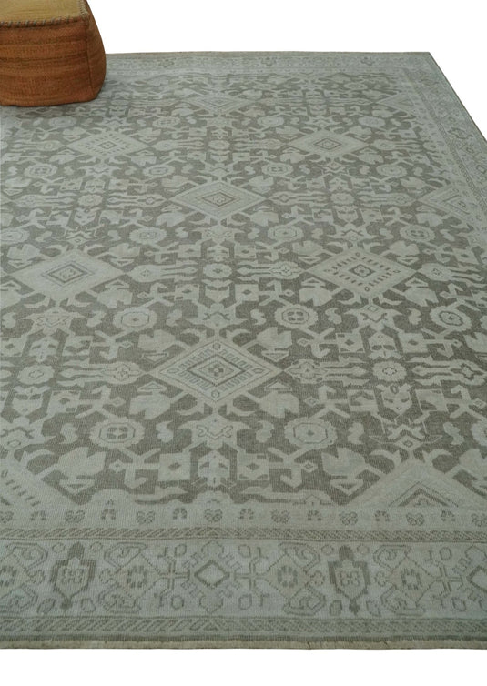 Traditional Turkish Design Brown And Ivory Hand Knotted 8x10 ft Bedroom, Living Room Rug Wool Area Rug