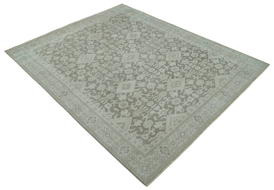 Traditional Turkish Design Brown And Ivory Hand Knotted 8x10 ft Bedroom, Living Room Rug Wool Area Rug