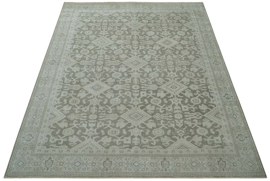 Traditional Turkish Design Brown And Ivory Hand Knotted 8x10 ft Bedroom, Living Room Rug Wool Area Rug