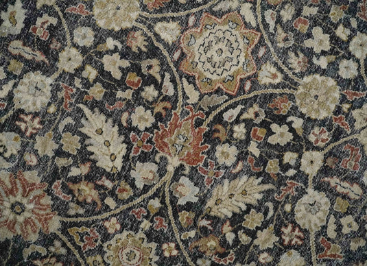 Custom Made Black, Rust And Beige Traditional Hand Knotted Wool Area Rug