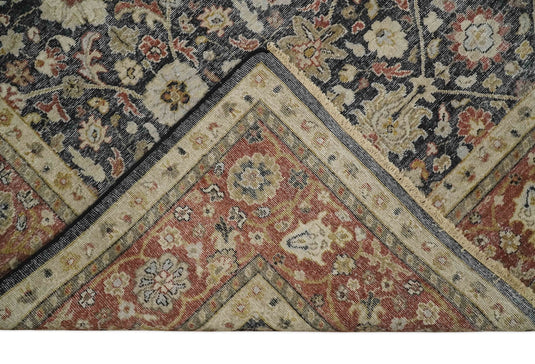 Custom Made Black, Rust And Beige Traditional Hand Knotted Wool Area Rug