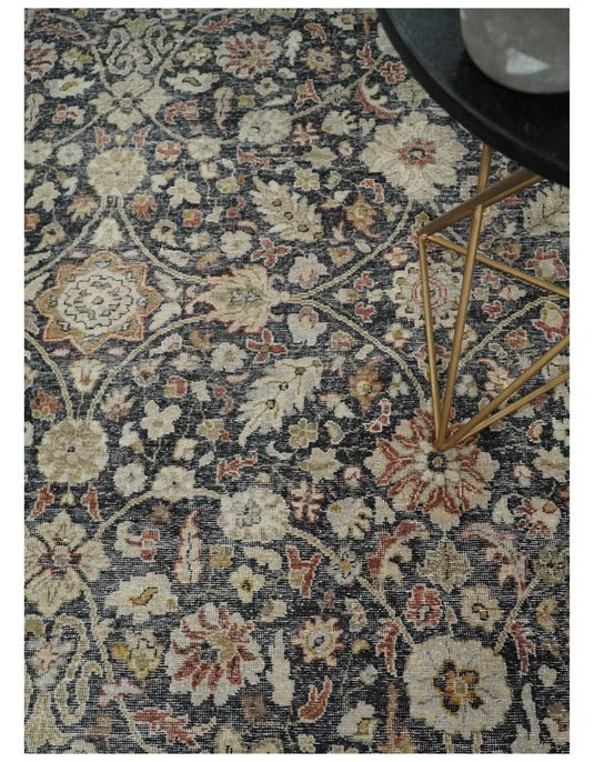 Custom Made Black, Rust And Beige Traditional Hand Knotted Wool Area Rug