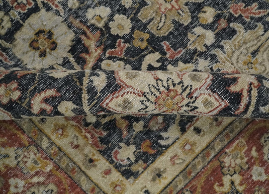 Custom Made Black, Rust And Beige Traditional Hand Knotted Wool Area Rug
