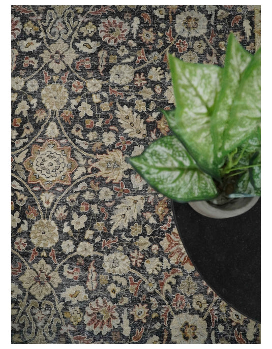 Custom Made Black, Rust And Beige Traditional Hand Knotted Wool Area Rug