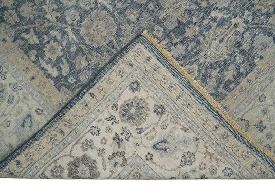 Custom Made Vintage Style Hand Knotted Traditional Blue and Beige Antique Wool Area Rug