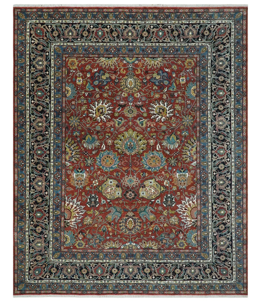 Traditional Turkish Red and Black 8x10 and 9x12 Hand knotted wool Area Rug