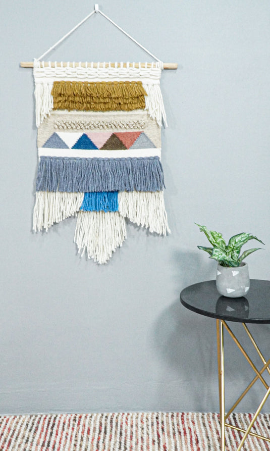 2x3 WALL HANGING | BEIGE BLUE HANDWOVEN BOHO WH5- (FC)