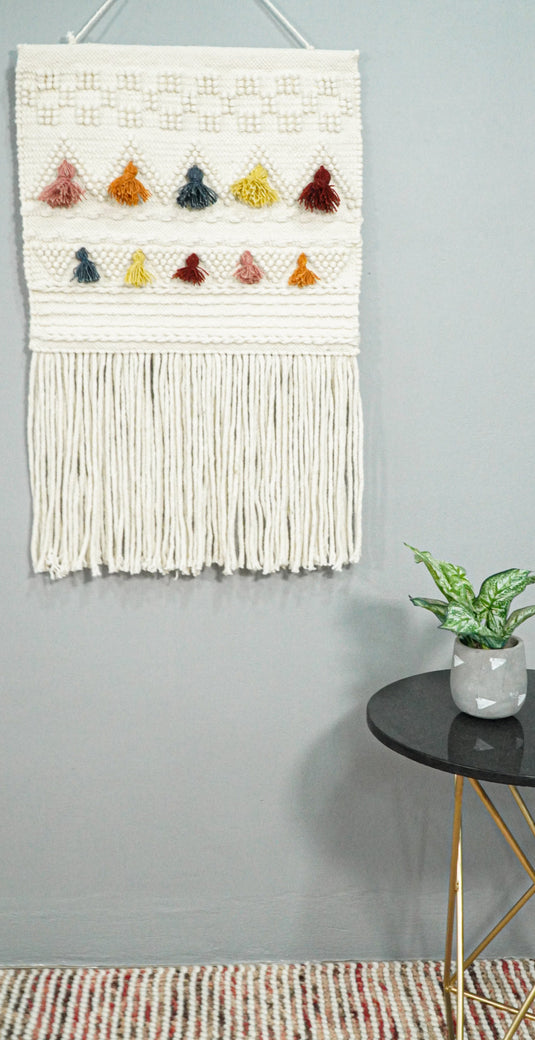 2x3 WALL HANGING | WHITE MULTI HANDWOVEN BOHO WH4- (FC)