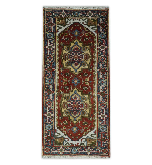 Hand Knotted Heriz Serapi Rug Rust and Blue 8x10 ft Ideal for Living, Bedroom, and Dining Rooms | CP1859810S