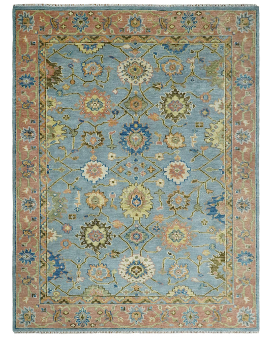 Hand Knotted Traditional Oushak Rug Blue and Rust 3X5,4x6, 5x8, 6x9, 8x10, 9x12,10x14 and 12x15 ft Ideal for Living, Bedroom, and Dining Rooms | CP131S