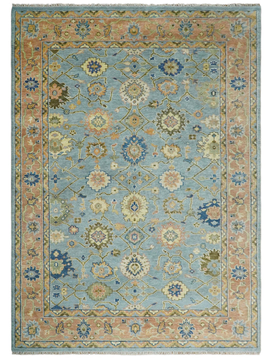 Hand Knotted Traditional Oushak Rug Blue and Rust 3X5,4x6, 5x8, 6x9, 8x10, 9x12,10x14 and 12x15 ft Ideal for Living, Bedroom, and Dining Rooms | CP131S