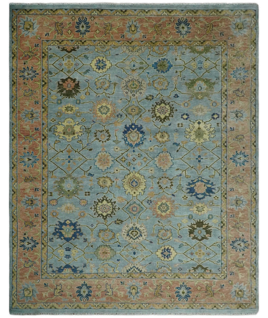 Hand Knotted Traditional Oushak Rug Blue and Rust 3X5,4x6, 5x8, 6x9, 8x10, 9x12,10x14 and 12x15 ft Ideal for Living, Bedroom, and Dining Rooms | CP131S