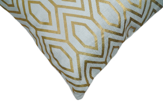 White and Gold Geometric Printed Pillow Cover, Cushion Cover | PL09