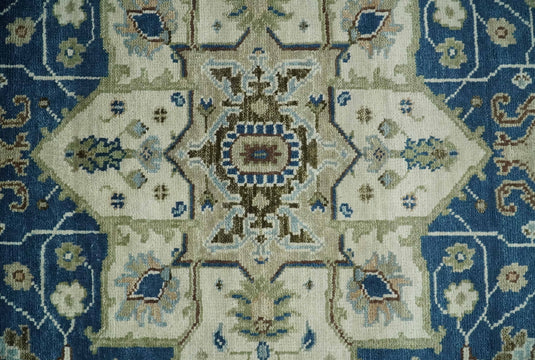 HandKnotted Heriz Serapi Rug Blue, Ivory and Brown Ideal for Living, Bedroom, and Dining Rooms 5x8, 6x9, 8x10, 9x12 and 10x14 Wool Rug | CP207