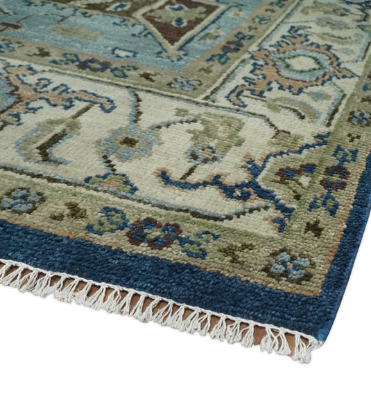 HandKnotted Heriz Serapi Rug Blue, Ivory and Brown Ideal for Living, Bedroom, and Dining Rooms 5x8, 6x9, 8x10, 9x12 and 10x14 Wool Rug | CP207