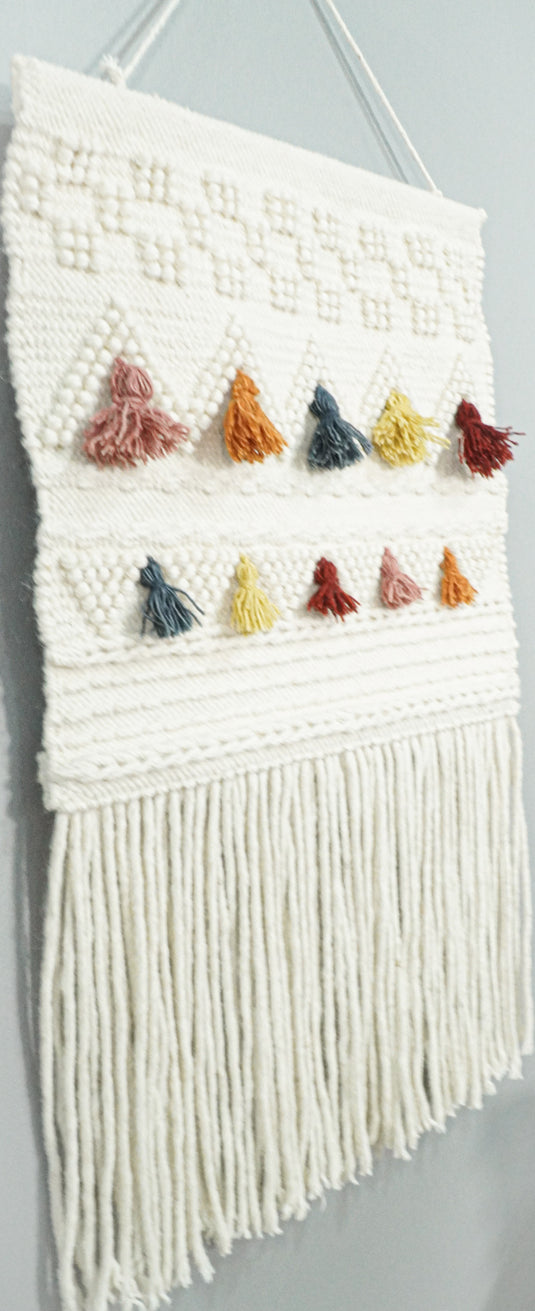 2x3 WALL HANGING | WHITE MULTI HANDWOVEN BOHO WH4- (FC)