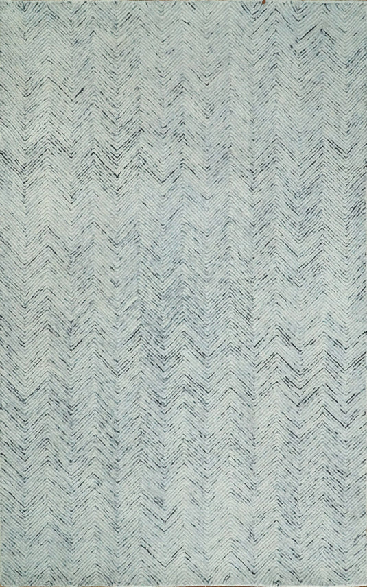 5x8 and 8X10 Blue Ivory Handtufted Chevron Rug