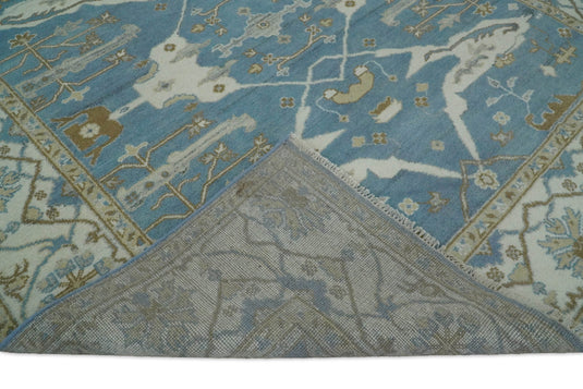 Hand Knotted 8x10 Oriental Oushak Blue and Ivory Wool Area Rug | TRDCP56810