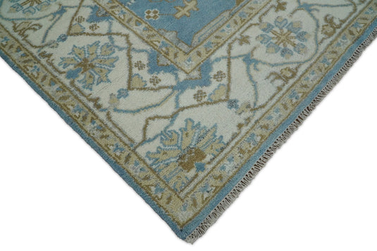 Hand Knotted 8x10 Oriental Oushak Blue and Ivory Wool Area Rug | TRDCP56810