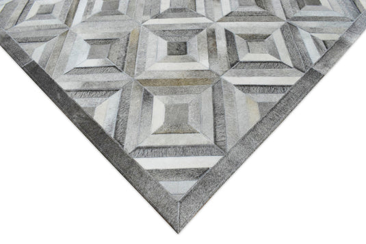 5x8 and 8x10 Hairon Genuine Leather Diamond Design Handmade Ivory, Brown and Gray Area Rug