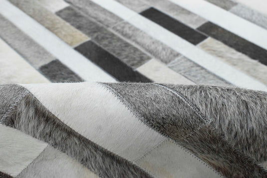 5x8 Ivory, Gray and Silver Leather Rug Stripe Design Handmade Area Rug, Hand Stitched Genuine Leather Rug