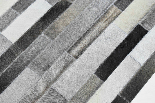 5x8 Ivory, Gray and Silver Leather Rug Stripe Design Handmade Area Rug, Hand Stitched Genuine Leather Rug