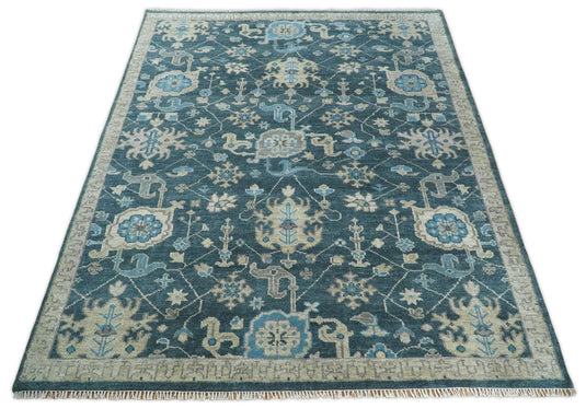 Vintage Antique Hand knotted Oushak Blue and Camel Wool Area Rug, 5x8, 6x9, 8x10, 9x12 and 10x14, Living Room Rug | CP8