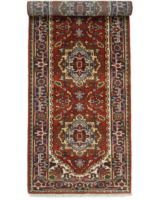 Red and Blue Heriz Serapi 8 Feet Runner Handmade with wool | CP35298