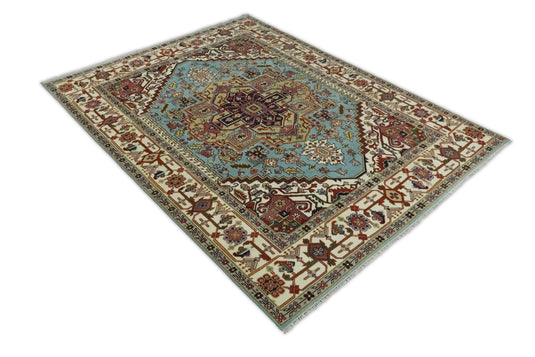 9x12 Large Hand Knotted Antique Blue and Ivory Traditional Persian Area Rug | CP46912