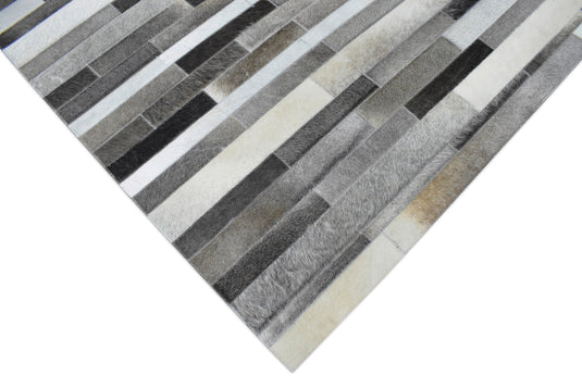 5x8 Ivory, Gray and Silver Leather Rug Stripe Design Handmade Area Rug, Hand Stitched Genuine Leather Rug