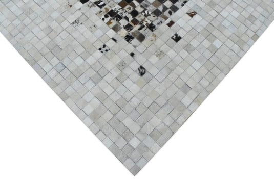 Hairon Leather 5x8 and 8x10 Handmade Brown and Ivory Area Rug, Hand Stitched Genuine Luxury Leather Rug