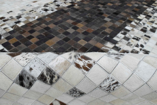 Hairon Leather 5x8 and 8x10 Handmade Brown and Ivory Area Rug, Hand Stitched Genuine Luxury Leather Rug