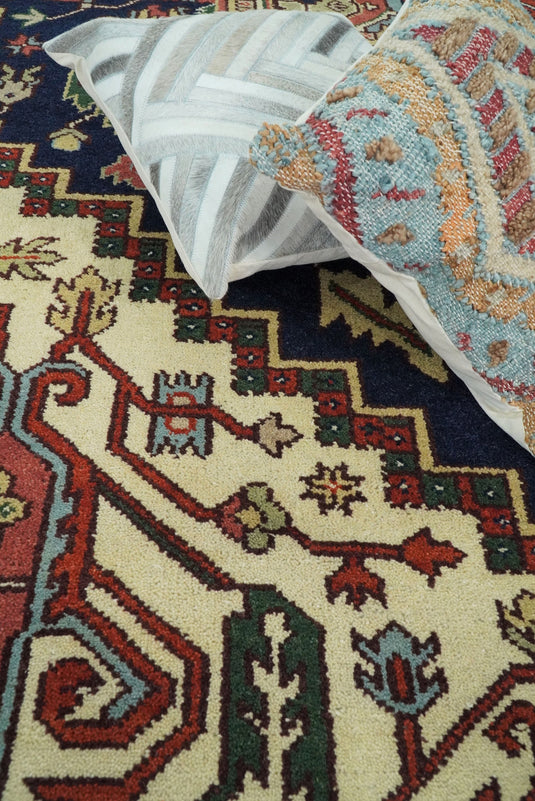HandKnotted Heriz Serapi Rug Navy Blue and Red 8x10 ft and 10x14 ft Ideal for Living, Bedroom, and Dining Rooms | CP75