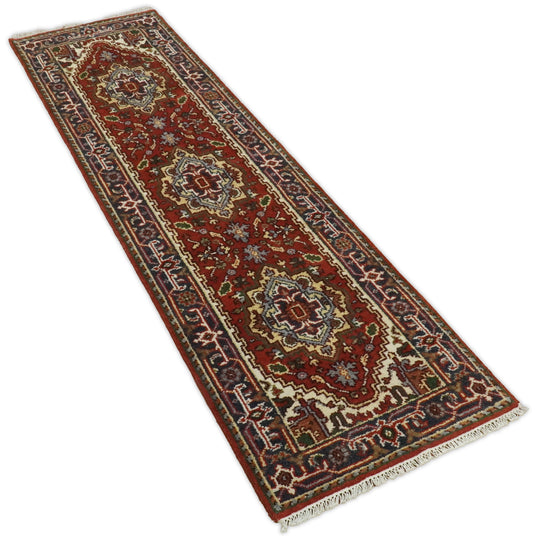 Red and Blue Heriz Serapi 8 Feet Runner Handmade with wool | CP35298