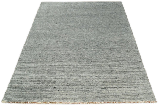 Shaded Gray and Silver Striped Hand Knotted 8x10 Rug Made with Fine Wool |CP77810