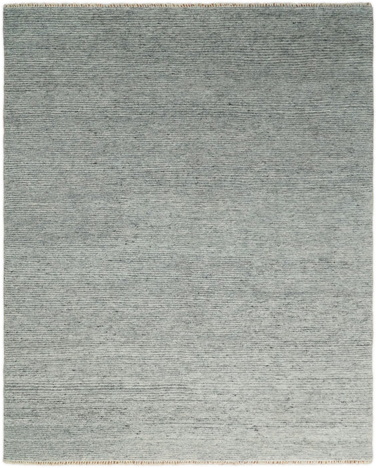 Shaded Gray and Silver Striped Hand Knotted 8x10 Rug Made with Fine Wool |CP77810