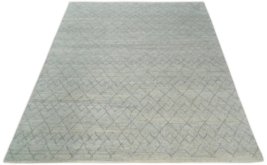 8x10 Hand Knotted Silver and Gray Trellis Moroccan Rug Made with Fine Wool |CP79810