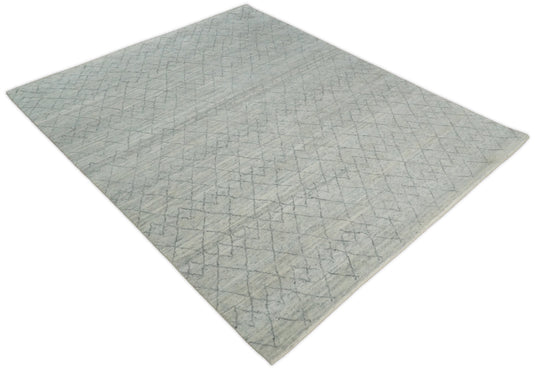 8x10 Hand Knotted Silver and Gray Trellis Moroccan Rug Made with Fine Wool |CP79810