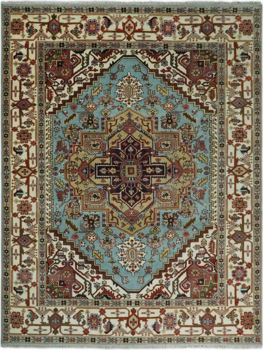 9x12 Large Hand Knotted Antique Blue and Ivory Traditional Persian Area Rug | CP46912