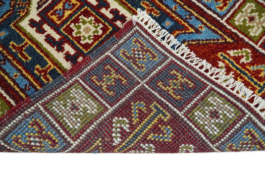 Red and Blue Wool Hand Knotted 2x3 traditional Persian Vintage Antique Southwestern Kazak, Hallway, Bedside Rug