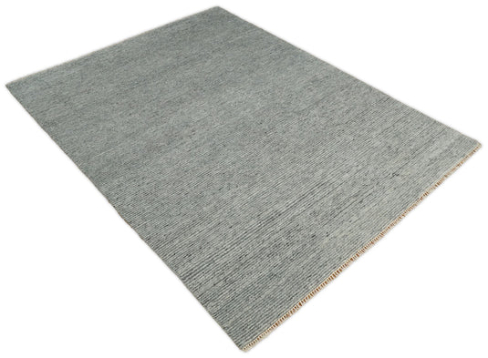 Shaded Gray and Silver Striped Hand Knotted 8x10 Rug Made with Fine Wool |CP77810