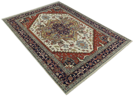 Oversized Large 12x15 and 10x14 Vintage Persian Traditional Ivory and Blue Traditional Heriz Serapi Rug, Living Room, Bedroom | CP76