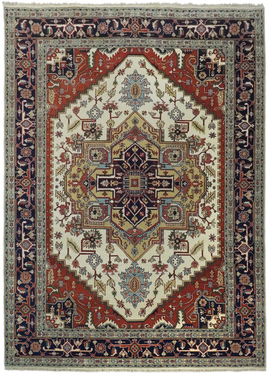 Oversized Large 12x15 and 10x14 Vintage Persian Traditional Ivory and Blue Traditional Heriz Serapi Rug, Living Room, Bedroom | CP76