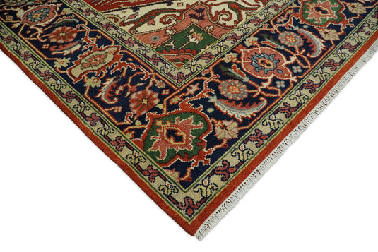 Oversized Large 9x12 Vintage Persian Traditional Rust and Blue Traditional Heriz Serapi Rug, Living Room, Bedroom | CP85912