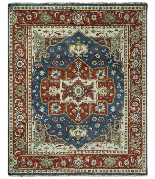 8x10 Blue and Rust Traditional Hand Knotted Rug, Living Room, Bedroom and Dinning Rug | CP165810