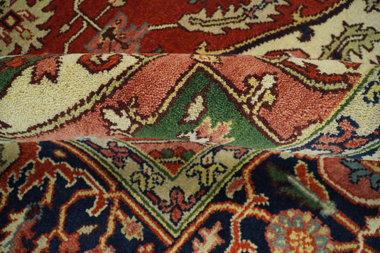 Oversized Large 9x12 Vintage Persian Traditional Rust and Blue Traditional Heriz Serapi Rug, Living Room, Bedroom | CP85912